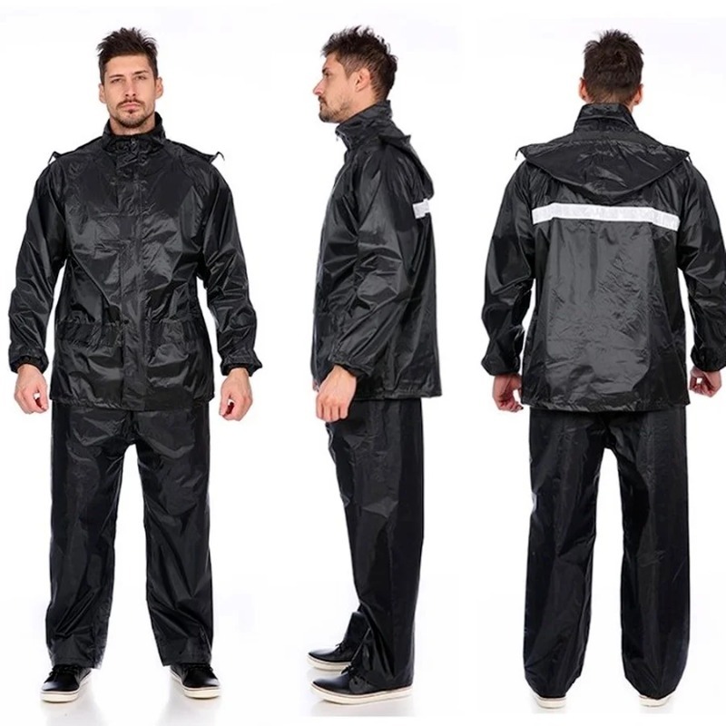 Motorcycle Gear Rain - Czarny motocyklowy czarny płaszcz przeciwdeszczowy dla